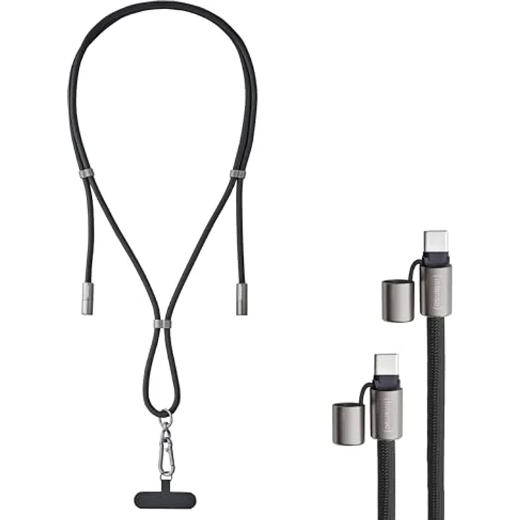 Intenso USB-C Lade- und Datenkabel Handykette, 60W, 480 Mbps, größenverstellbar, Nylon, schwarz – Bild 1