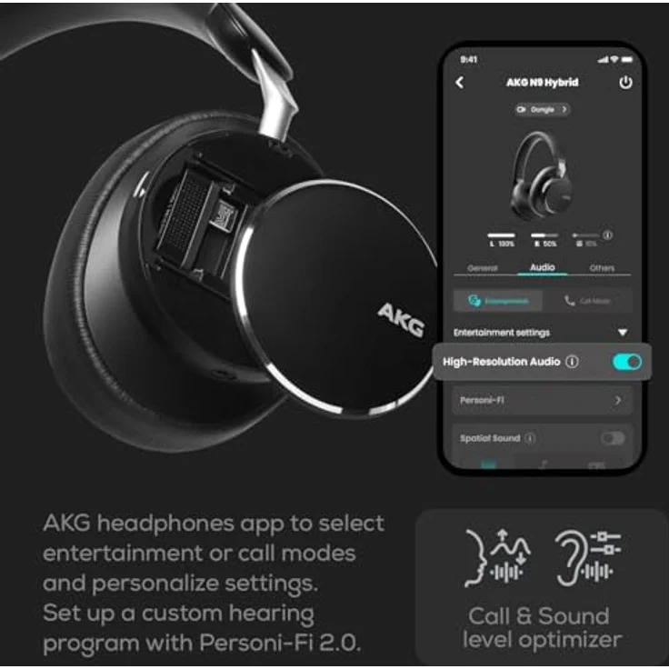 AKG N9 Wireless Over-Ear Noise Cancelling Kopfhörer, mit Zoom-zertifizierter Anrufqualität, Schwarz – Bild 5