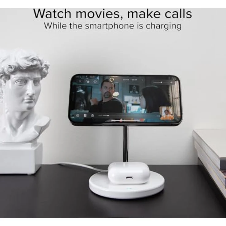 SBS Vertikale kabellose 2-in-1-Ladestation für iPhone und Android-Handys, Wireless Charger mit 15 W, Weiss – Bild 4