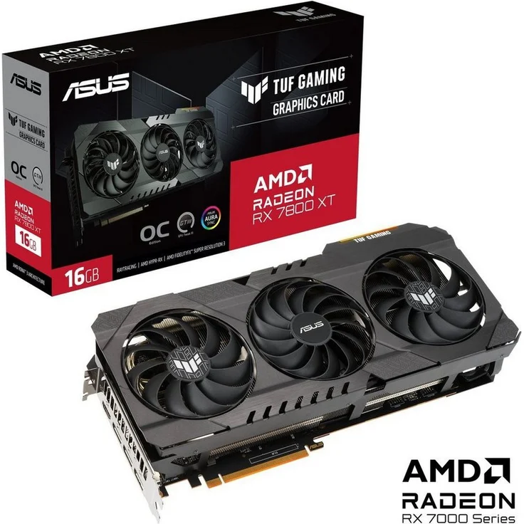 Asus TUF Gaming Radeon RX 7800 XT OG OC Grafikkarte (16 GB, GDDR6) in Schwarz mit ASUS Axial-tech Kühltechnik und Blau, Grün, Rot Beleuchtung – Bild 1