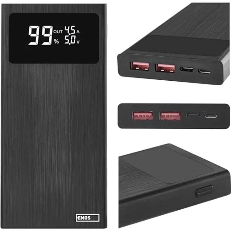 EMOS Powerbank BetaQ 10000mAh, 22,5 W Quick-Charge externer Akku/Ladegerät mit Display, Passthrough, 3X Output + 2X Input, schwarz – Bild 3