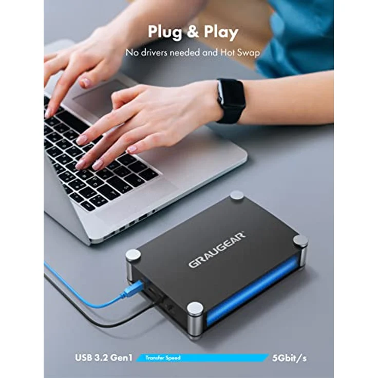 GRAUGEAR | Externes Gehäuse für 1x 5,25" SATA | Blu-Ray-CD-DVD Laufwerk | USB 3.0-eSATA-Anschluss | Inkl. USB-C Adapter | G-5251 – Bild 2