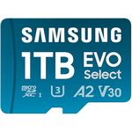 Samsung EVO Select 2024 microSD-Karte + SD-Adapter, 1 TB, UHS-I U3, 4K UHD, Full HD, 160 MB/s Lesen, MB-ME1T0SA/EU