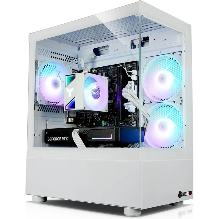 Kiebel InvaderXS VIII (ATX), PC Gehäuse, weiss, effizienter Kühlung, farblich einstellbare Lüfter, kratzfeste Front- und Seitenglaswand