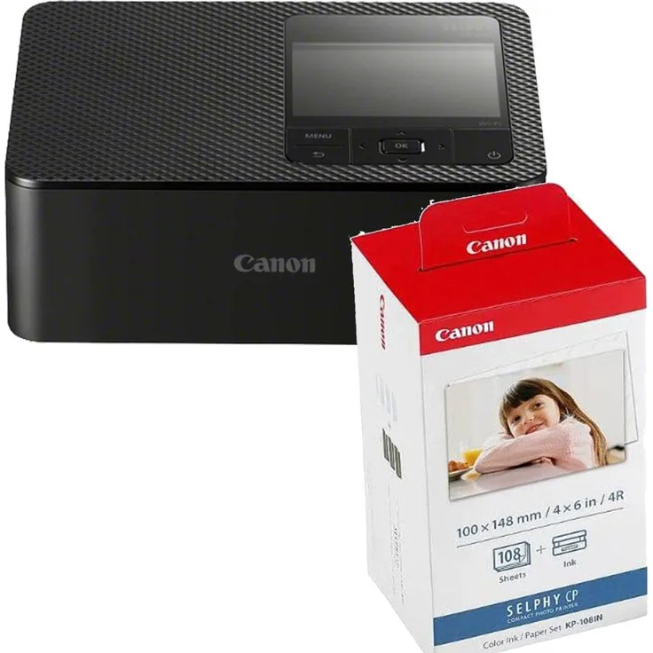 Canon Selphy CP1500, Multifunktionsdrucker in schwarz mit KP-108 IN Farbpapierset