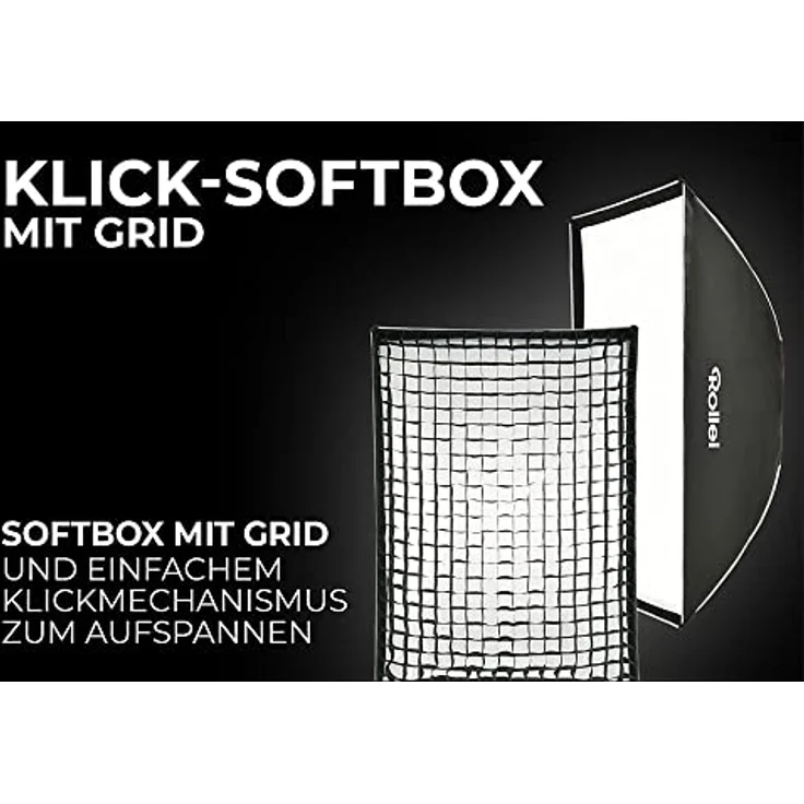 Rollei Klick-Softbox 70 cm x 100 cm mit Grid. Leicht auf zu bauender Klick-Lichtformer ideal für Fashion und Portrait Aufnahmen. – Bild 2