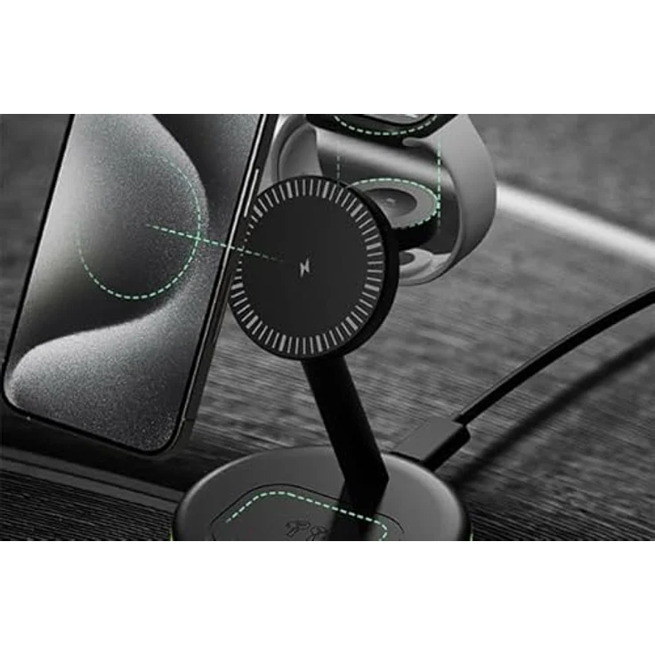Icy Box 3-in-1 Induktive Ladestation, Magnetisch für Smartphone, Smartwatch und In-Ear-Kopfhörer (15 W), Wireless Charger, Schwarz – Bild 4