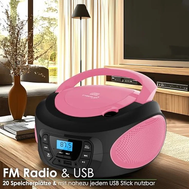 Cyberlux tragbarer CD-Player Kinder Radio Pink – Bild 5
