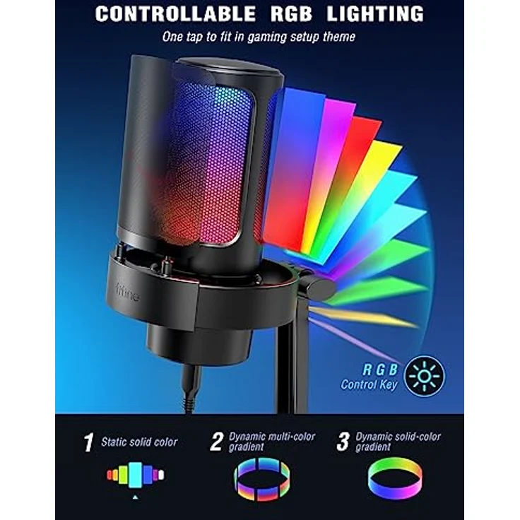 FIFINE USB Mikrofon PC, Gaming Mikrofon mit RGB-Steuerung, Stummschalter, Kopfhöreranschluss und Popfilter für PS4 PS5 MAC – Bild 2
