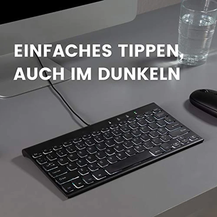 Perixx PERIBOARD-429 DE Kompakte Kabelgebundene Tastatur, Weiße Hintergrundbeleuchtung, Leises Tippen, Scherentasten, Deutsches QWERTZ Layout – Bild 2