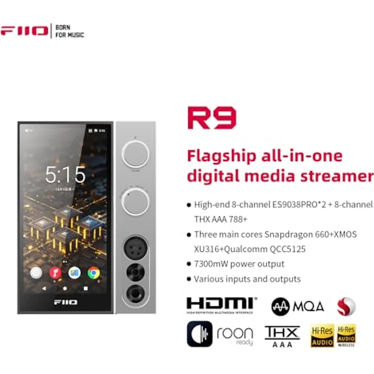 FiiO R9, All-in-One Audioplayer und Kopfhörerverstärker mit 8-Kanal DACs, Bluetooth, WLAN und 6-Zoll-Full-HD-Display, Weiss – Bild 3