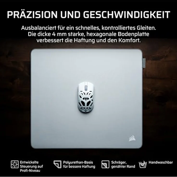 Corsair MM PRO Control Gaming-Mauspad, mittleres E-Sport-Mauspad mit 4 mm dicker rutschfester Basis, genähten Kanten und grauer Oberfläche – Bild 2