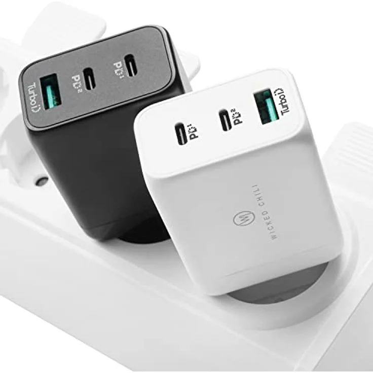 Wicked Chili 65W USB-C GaN Ladegerät, 3-Port Netzteil mit Dual USB-C und USB-A Anschluss, kompatibel mit Microsoft Surface Laptop, Surface Book, Surface Go und Surface Pro, schwarz/weiß – Bild 7