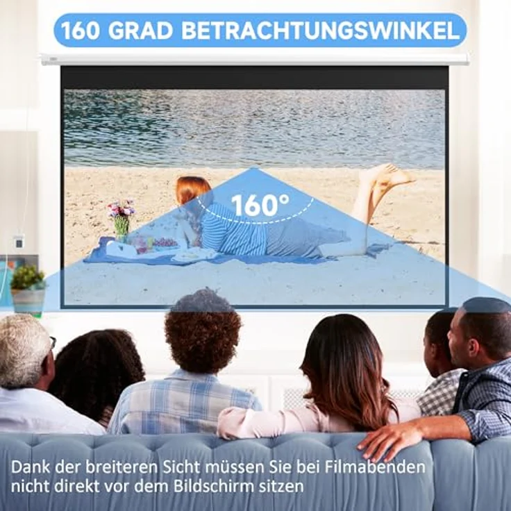 HOMCOM Beamer-Leinwand Elektrisch 266 x 149 cm 16:9, Motorisiert mit Fernbedienung, Metall, Weiß – Bild 4