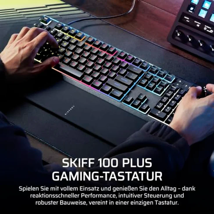 Corsair Skiff 100 Plus, Leise RGB Kabelgebundene Gaming-Tastatur mit 10-Zonen-RGB-Beleuchtung, IP53 Staub- und Spritzwasserschutz, Schwarz – Bild 2