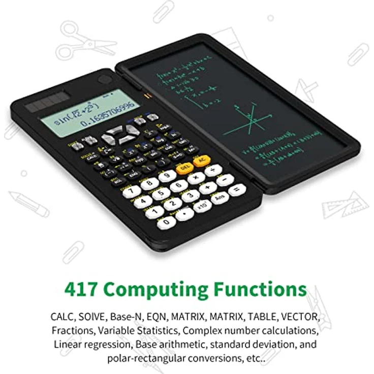 NEWYES Scientific Taschenrechner 417 Funktionen Engineering Calculator mit Schreibtafel und Stift für Studenten, Lehrer, Ingenieure, Solar und Batterie Dual Stromversorgung – Bild 2