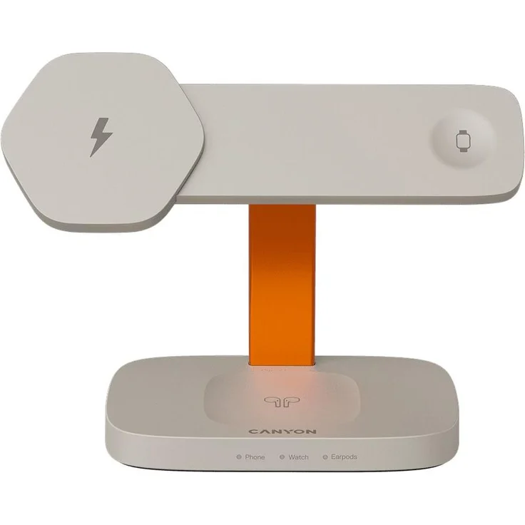 CANYON WCS-310 Hexagon, 3-in-1 Qi-Ladestation mit 24 Watt Leistung, weiß und orange