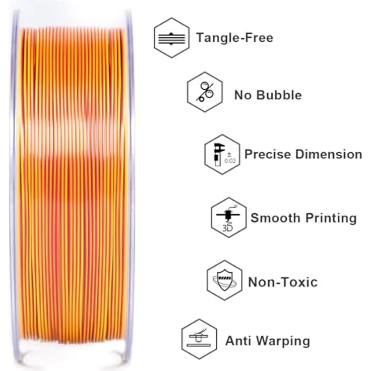 GEEETECH Silk PLA Filament 1,75mm, Tricolor Silk Rot Gelb Blau, 3D Drucker Filament 1KG/spule, Hohe Kompatibilität und Blasenfreie Druckqualität – Bild 5