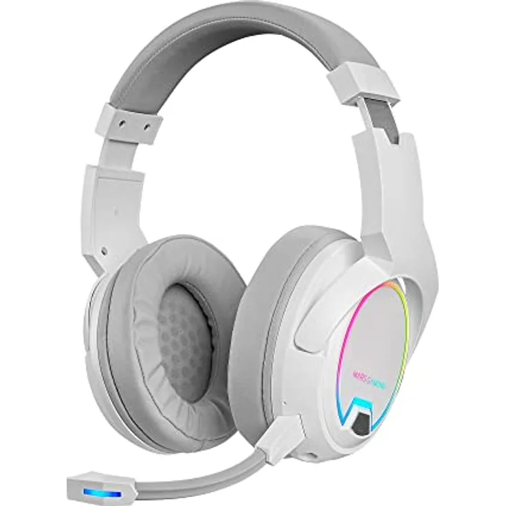 MARSGAMING Mars Gaming MHW-100 Weiß, Drahtloses Headset ARGB Flow, Abnehmbares ENC-Mikrofon, Ultraleicht, Aktive ENC + Passive Geräuschunterdrückung, Universelle Kompatibilität