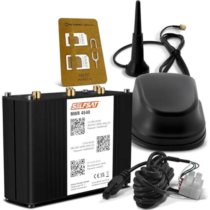 SELFSAT MWR 4540 4G Cat 6 WLAN Router bis 300 Mbps, inkl. 5G Antenne, Schwarz, Campingplatz-WLAN und VPN-kompatibel