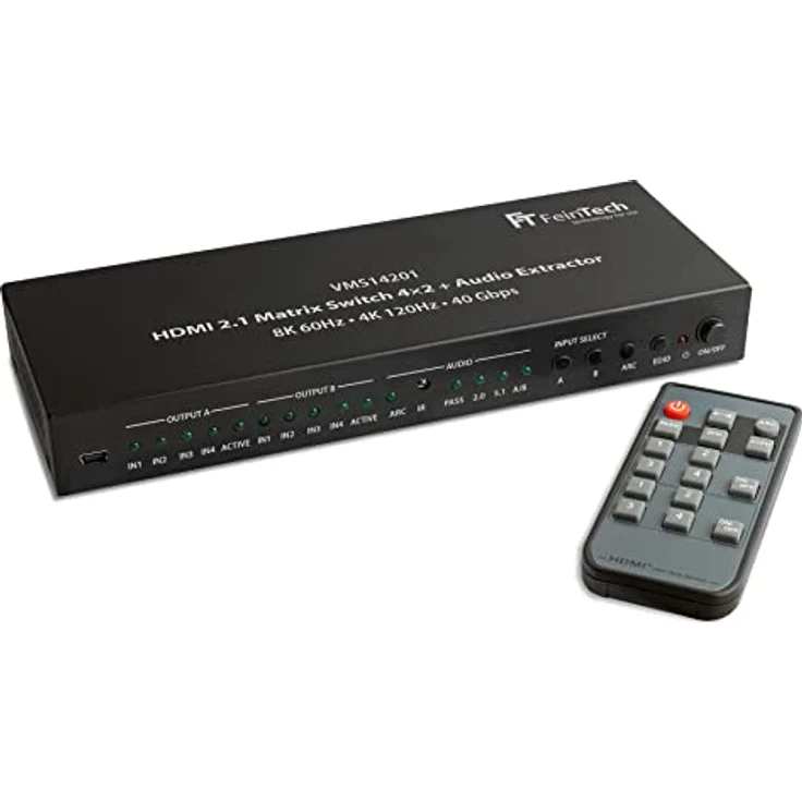 FeinTech VMS14201 HDMI 2.1 Matrix Switch 4x2 Umschalter 4K 120Hz 8K Ultra-HD 4 in 2 Out Audio Extractror ARC Toslink SPDIF Downscaler für Xbox PS5 TV Monitor HDR VRR 40Gbps – Bild 3
