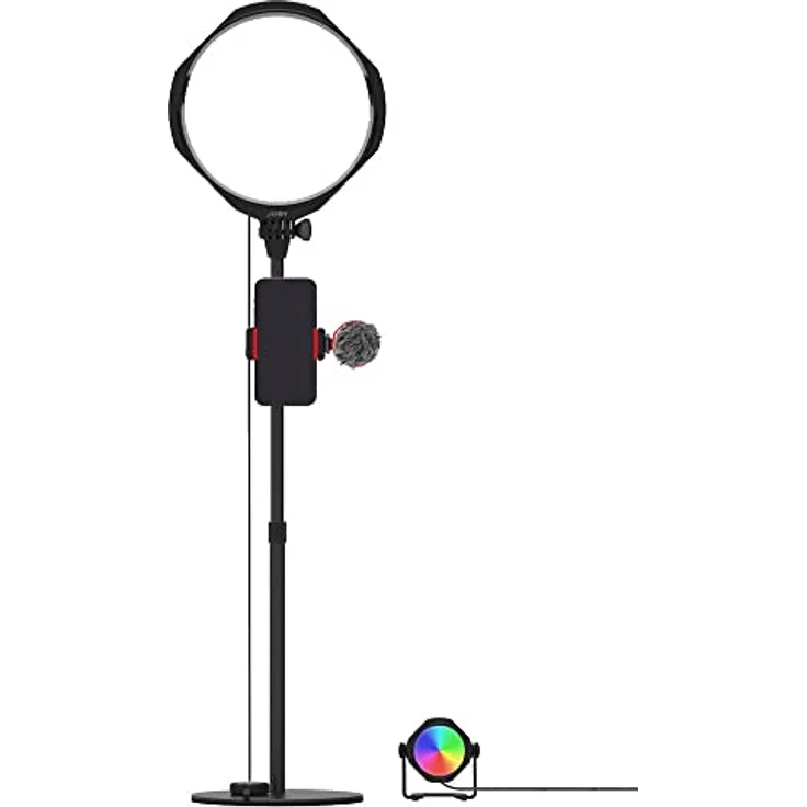 JOBY Beamo Studio-Creator-Set, Studiolicht, Soft-Key-Licht mit Fernbedienung, Hintergrundlicht 12 Farben, Wavo Mobiles Mikrofon, GorillaPod Flexibler Arm mit Smartphone-Halterung, USB-Studioleuchte