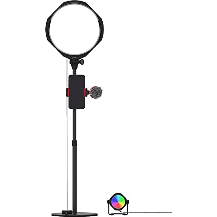 JOBY Beamo Studio-Creator-Set, Studiolicht, Soft-Key-Licht mit Fernbedienung, Hintergrundlicht 12 Farben, Wavo Mobiles Mikrofon, GorillaPod Flexibler Arm mit Smartphone-Halterung, USB-Studioleuchte – Bild 1