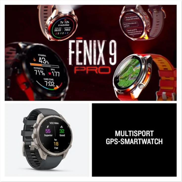 GARMIN fēnix 9 Pro - inReach, 47 mm Titan Smartwatch mit AMOLED Display, Titan Silikon, 22 mm, Graphit/Schwarz – Bild 8