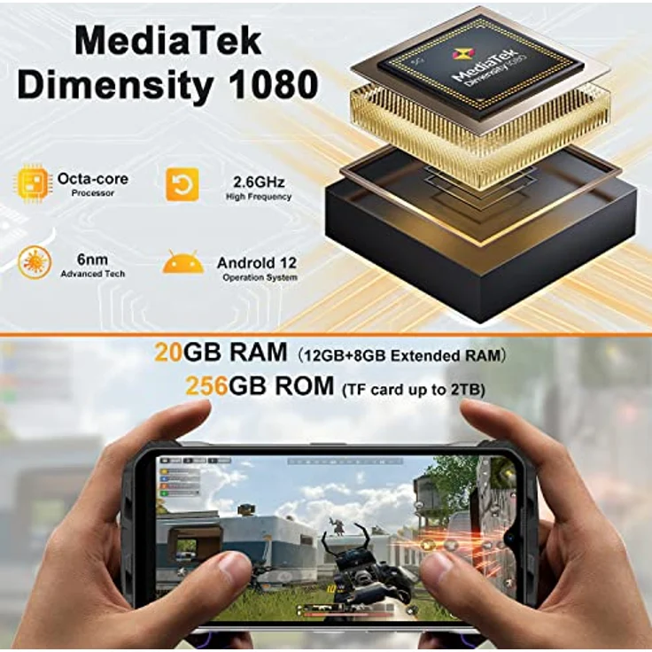 DOOGEE VMAX 5G Outdoor Handy ohne Vertrag, 20GB+256GB Dimensity 1080, 22000mAh Großer Akku, 108MP Kamera, 6.6" FHD+ 120hz Outdoor Smartphone Android 12 Dual SIM IP68 Wasserdicht OTG NFC – Bild 5
