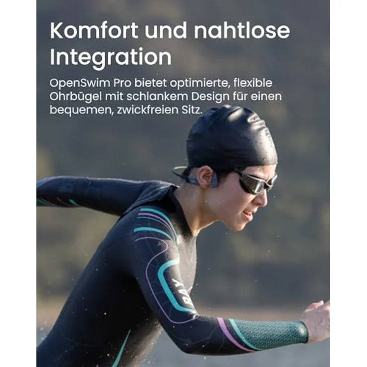 SHOKZ OpenSwim Pro Knochenschall Sport-Kopfhörer, kabellose Open-Ear-Ohrhörer, Bluetooth 5.4, IP68 wasserdicht, 32GB-MP3-Speicher, Mikros mit Geräuschunterdrückung, 9 Std Wiedergabe, Laufen, Schwimmen - schwarz – Bild 5