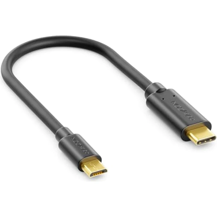 deleyCON 0,15m USB-C auf Micro-USB Kabel - Ladekabel und Datenkabel für Handy, Smartphone, Tablet - Schwarz – Bild 1