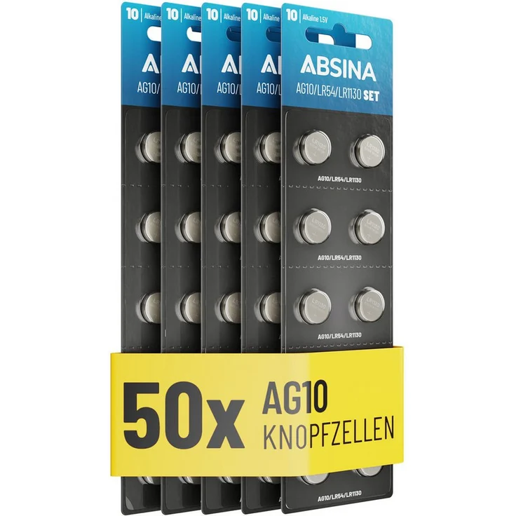 ABSINA Knopfzelle AG10 Alkaline 1.5V 50er Pack - Zuverlässige Leistung, lange Lebensdauer, 1 St. – Bild 1