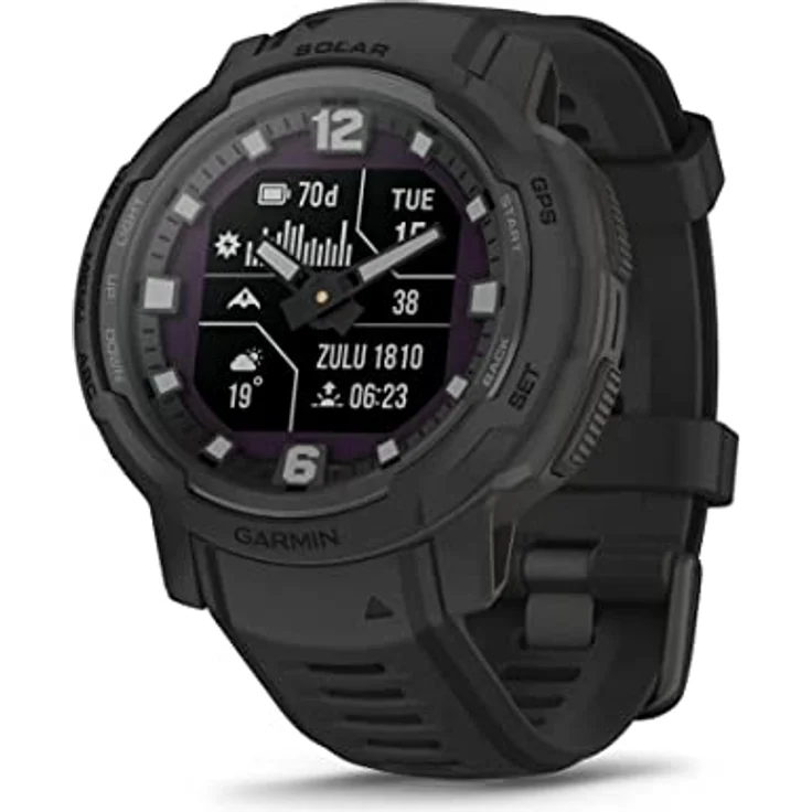Garmin Instinct Crossover Solar Tactical Smartwatch Hybrid 45 mm Solar Aufladung, Rugged Design und Super-Luminova Zeigern, 70 Tage Laufzeit, 30 Multisport-Apps, GPS, Taktische Funktionen (schwarz) – Bild 1