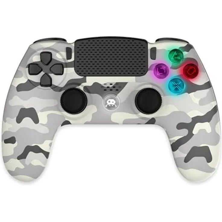 Trade Invaders Wireless Controller für PS4, 3,5mm Klinkenanschluss, LED-White Camo, drahtlos mit vibrierenden Tasten, Weiss