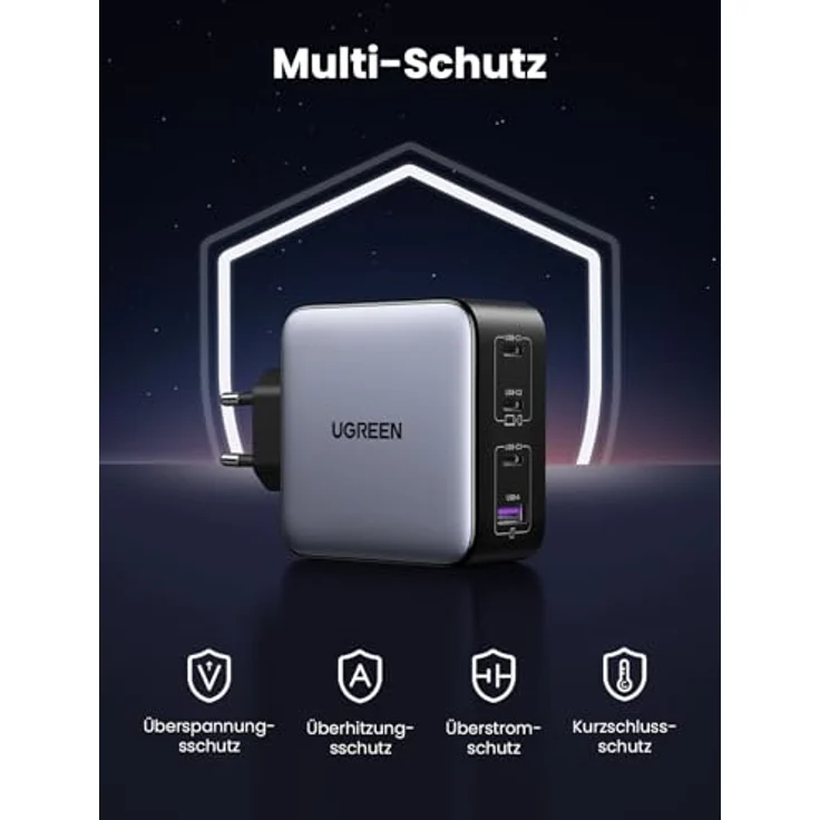 UGREEN USB-A+3xUSB-C 100W GaN Tech Fast Wall Charger EU Black – Bild 6