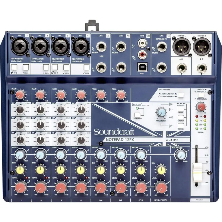 SoundCraft Notepad 12FX, Konsolen-Mischpult mit 12 Kanälen, USB-Anschluss und Lexicon Effekten