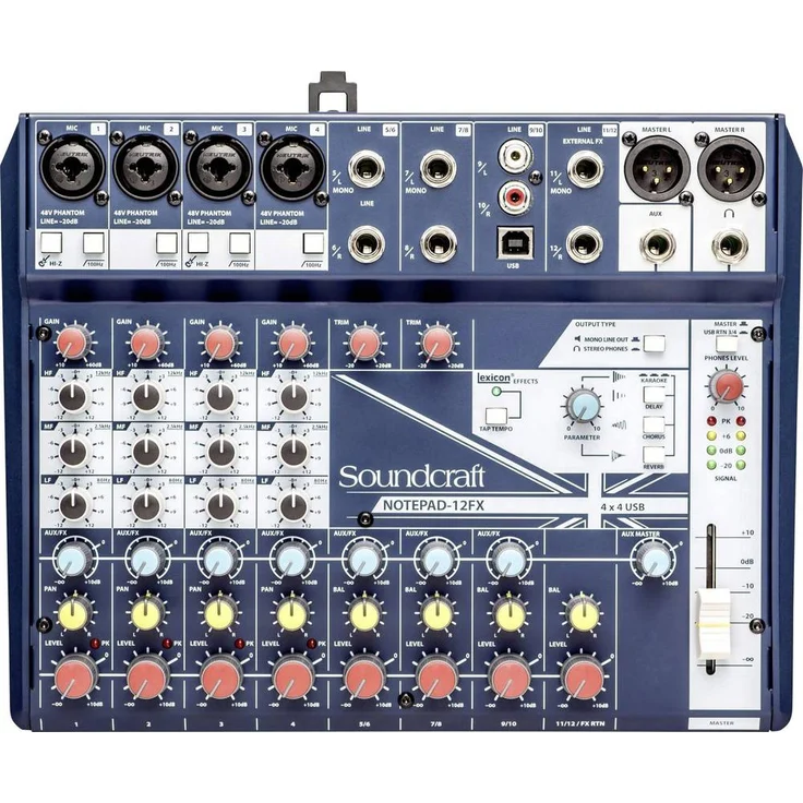 SoundCraft Notepad 12FX, Konsolen-Mischpult mit 12 Kanälen, USB-Anschluss und Lexicon Effekten