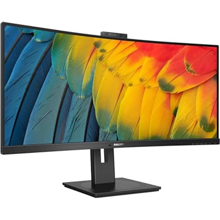 Philips 34B1U5600CH - 34 Zoll WQHD Curved Monitor, höhenverstellbar, 5 MP Webcam, Noise Cancellation (3440x1440, 100Hz, HDMI, DisplayPort, USB-C, RJ45, USB Hub) schwarz – Bild 4