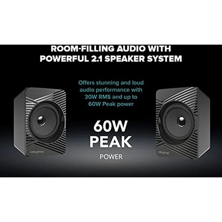 Creative SBS E2500 Leistungsfähiges 2.1-Bluetooth-Lautsprechersystem mit Subwoofer für Computer und Fernseher, Schwarz – Bild 2