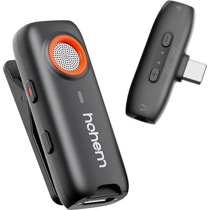 Hohem MIC-01 (1TX + 1RX), Mikrofon mit TF-Kartensteckdose, 100m Reichweite, Type C (schwarz)