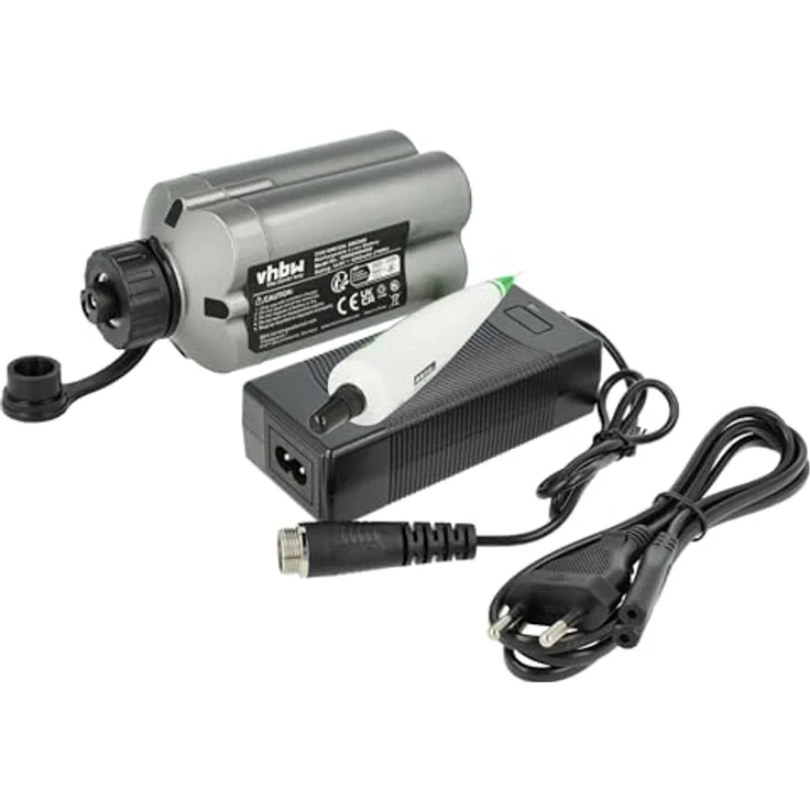 vhbw Ladegerät inkl. Akku (5000 mAh), kompatibel mit Shimano Plays 4000 Li-Ion-Akkus, 3-teiliges Ladeset mit präziser Verarbeitung und Eurostecker – Bild 1