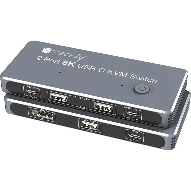 Techly IDATA KVM-DPC8K, KVM Switch mit 8K Ultra HD und 165 Hz, Grau
