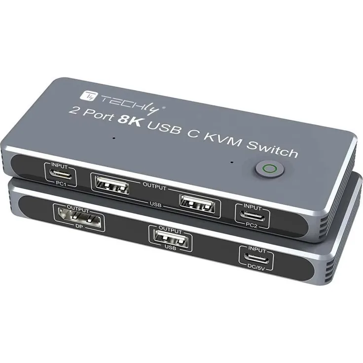Techly IDATA KVM-DPC8K, KVM Switch mit 8K Ultra HD und 165 Hz, Grau