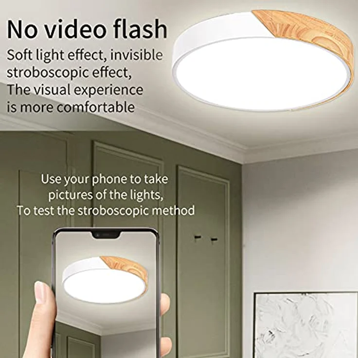 Style home 36W LED Deckenlampe, dimmbar mit Fernbedienung Ø40x4cm, Holz Runde Flach Leuchte, für Wohnzimmer Schlafzimmer Büro Küche Diele Flur, Warmweiß - Style home – Bild 4