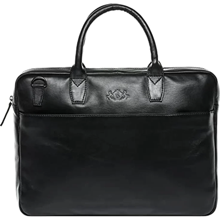 SID & VAIN große Laptoptasche schmal echt Leder - 15.4 Zoll Laptop Business-Tasche Boston L - Umhängetasche Aktentasche mit Laptop-Fach - Ledertasche Herren und Damen schwarz handgefertigt – Bild 1