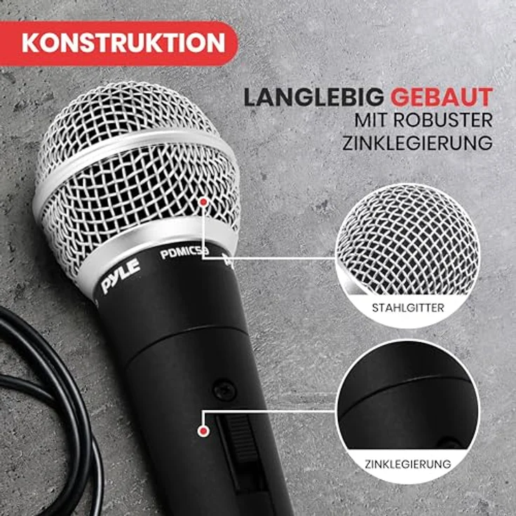 Pyle Dynamisches Mikrofon, Handmikrofon mit Kabel, Kardioid, XLR auf 6,35mm, 4,5m, Klarer Klang, Rückkopplungsschutz, Vollmetallgehäuse für Karaoke und Bühne – Bild 5
