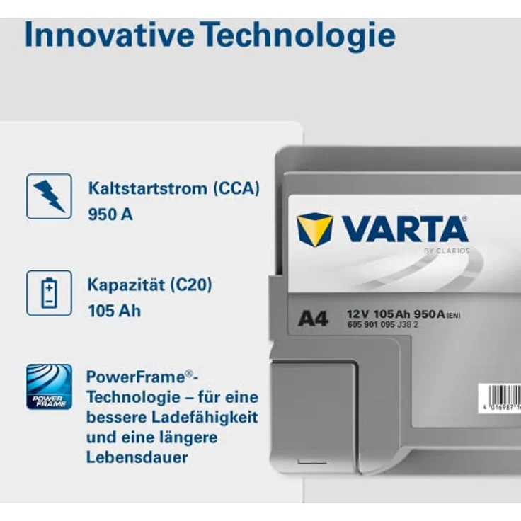 VARTA A4 Silver Dynamic AGM 12V 105Ah 950A Autobatterie für Start-Stop-Systeme, auslaufsicher und rüttelfest – Bild 5