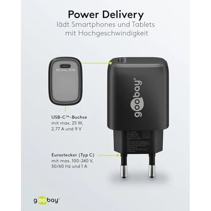 goobay 65367 USB-C PD Schnellladegerät Nano (25 W) / Adapter für USB-C Ladekabel/Quick Charge Ladegerät/Für iPhone Ladekabel, Samsung Ladekabel und andere Handy/Netzteil/schwarz – Bild 4