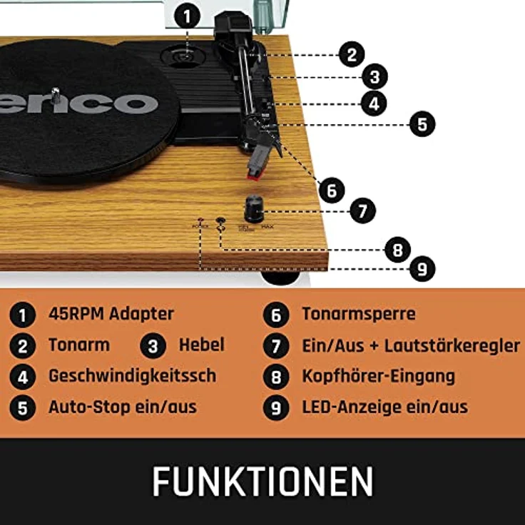 Lenco Plattenspieler LS-10 - Plattenspieler mit integrierten Lautsprechern - Holz – Bild 2