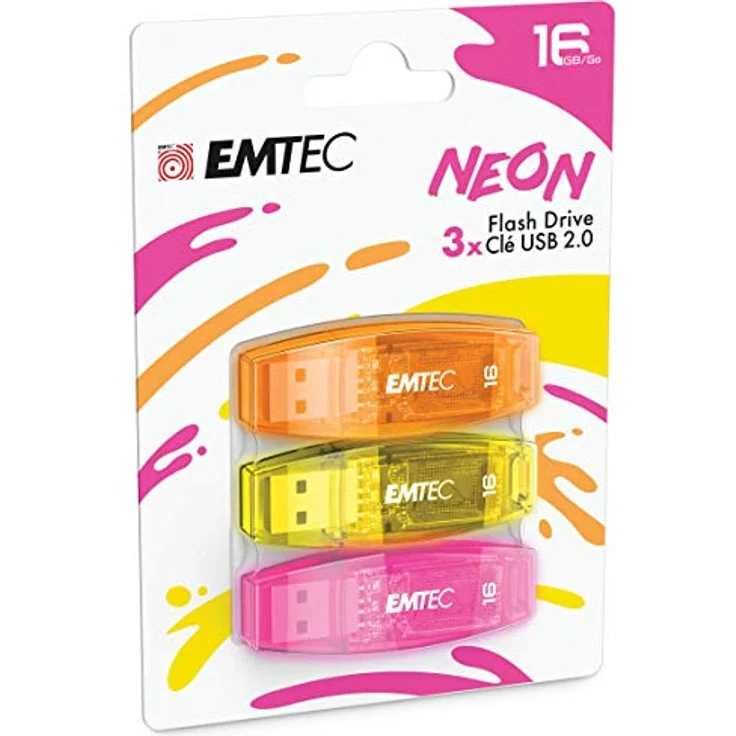 Emtec C410 16GB USB-Stick USB 2.0 Transparent Neon - 3er Pack (Orange Gelb Rose) – Bild 1